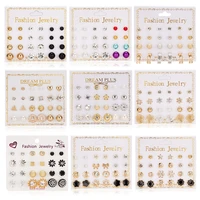 12 pairset round pearl flower crystal rhinestone stud earrings for women fashion korean shiny earring jewelry gift wholesale