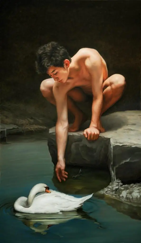 100% ручная роспись маслом Искусство китайский Гей Мужской обнаженный на холсте 24