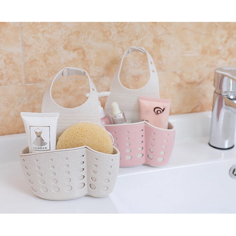 Пшеницы Doublelayer Регулируемый оснастки на раковина полка мыло мешок для хранения