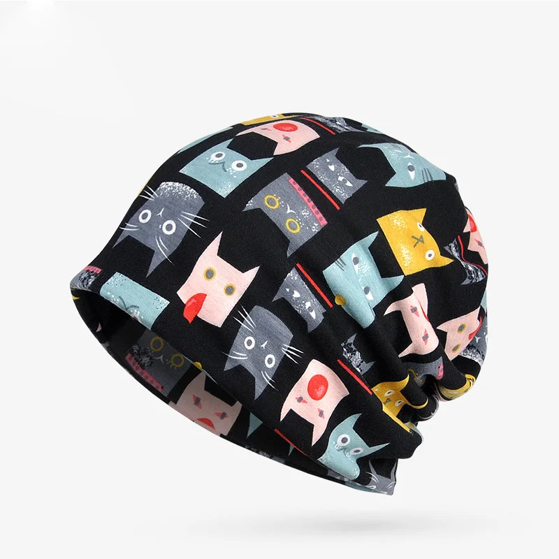 

European fashion hip-hop hat warm neck hat dual-use men and women pure cotton cat cat figure plus velvet trend casual Baotou hat