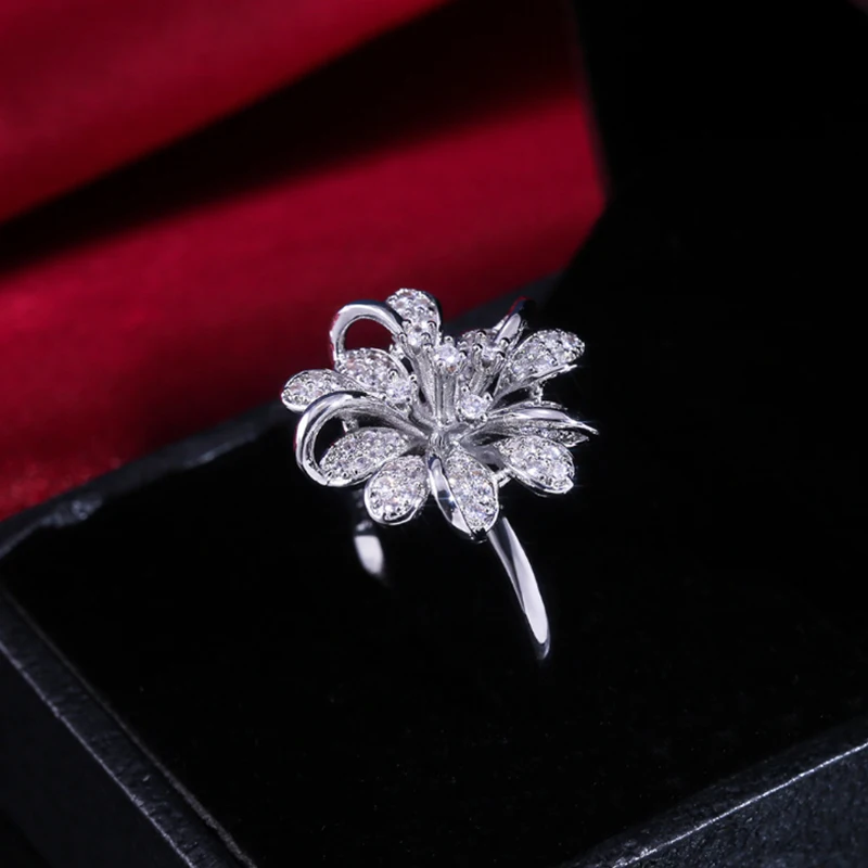 Модное белое микро инкрустированное кубическое циркониевое цветочное кольцо