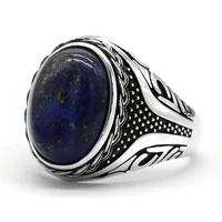 vintage men ring charm blue stone 925 sterling silver rings for male women fashion punk wedding bands engagement jewelry gift