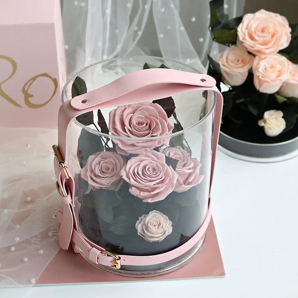 Eternal rose acrylic crystal gift box real roses last a year or more portable flower box for valentine's day wedding christmas