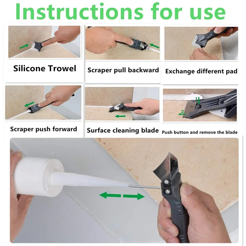 

Creative 5In1 Silicone Remover Caulk Finisher Sealant Smooth Scraper Grout Kit Tools Plastic Hand Tools Set Accessories #