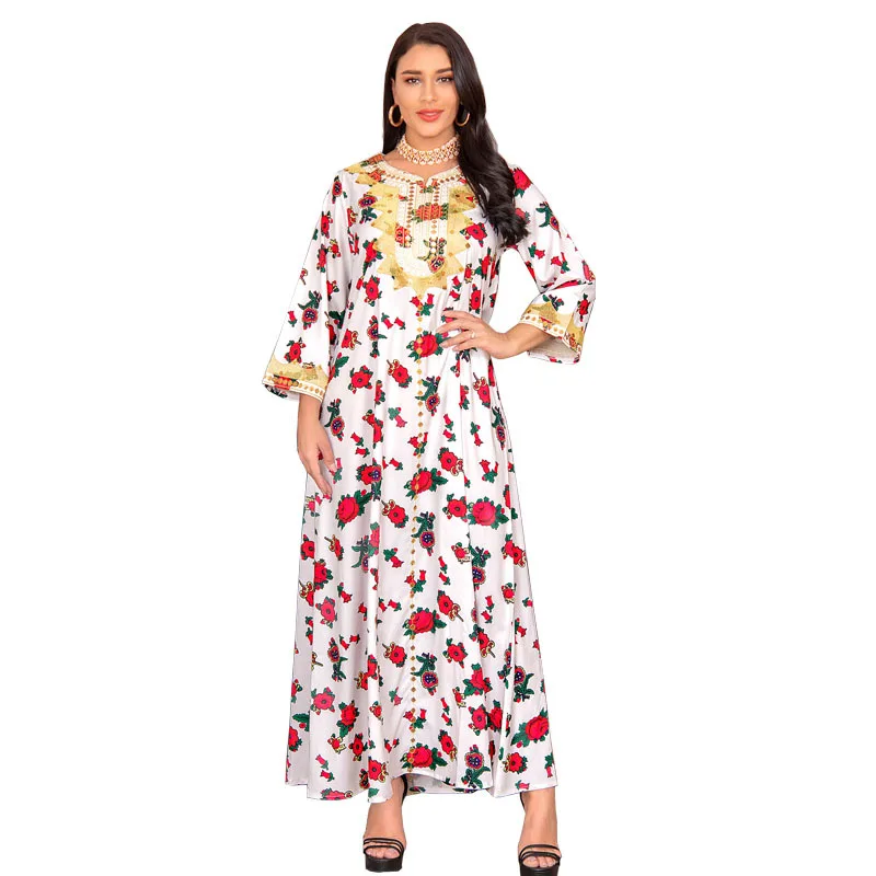 

2021 Summer New Kaftan Middle Eastern Women's Robe Malay Saudi Arabia Dubai Abaya Fashion Malay Libyan Muslim Women's Dress
