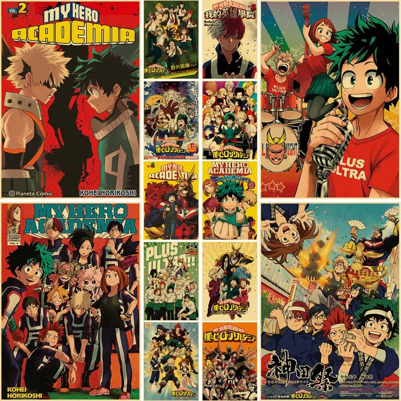 

Vintage Japanese Anime Poster My Hero Academia Kraft Paper Comics Painting Picture for Bedroom Home Decor Wall Stickers
