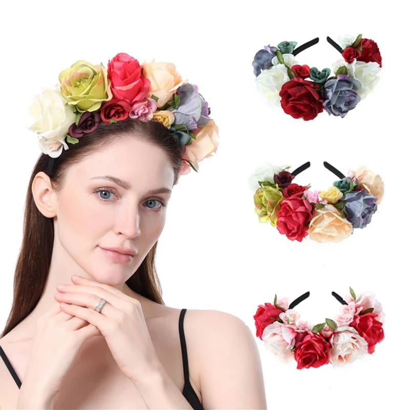 В форме цветка в короны повязка ткань симуляция Большой розы Цветочный венок