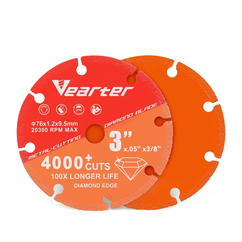 Vearter 76mmX9.5mm Vacuum Brazed Diamond Cutting Disc 3''X3/8''  Wheel Saw Blade For Metal Rebar Cast Iron and Stainless Steel