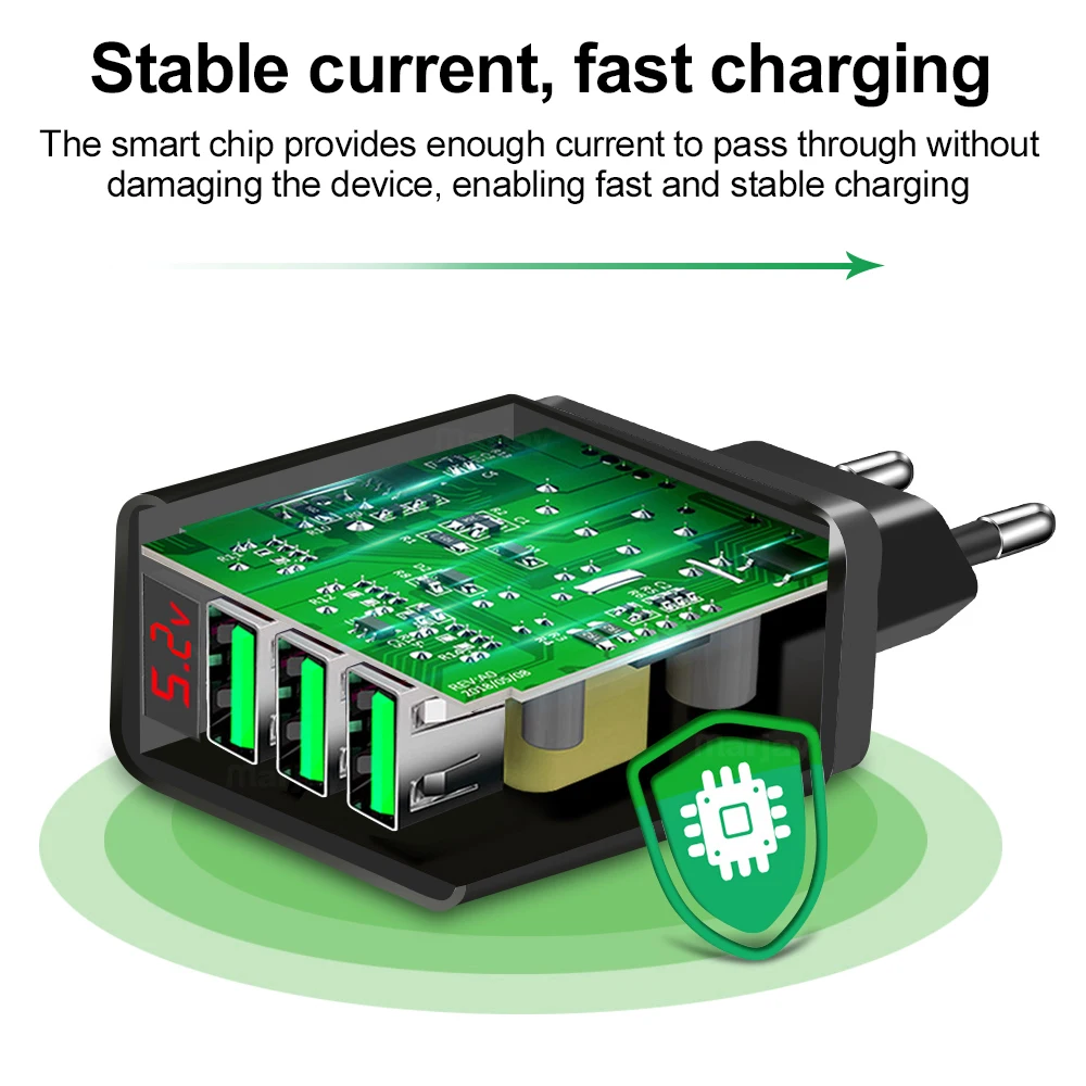Зарядное устройство с 3 USB-портами и светодиодным дисплеем | Мобильные телефоны