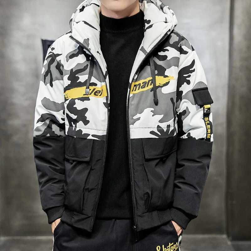 Мужская Лоскутная камуфляжная теплая хлопковая куртка бомбер зимняя свободная