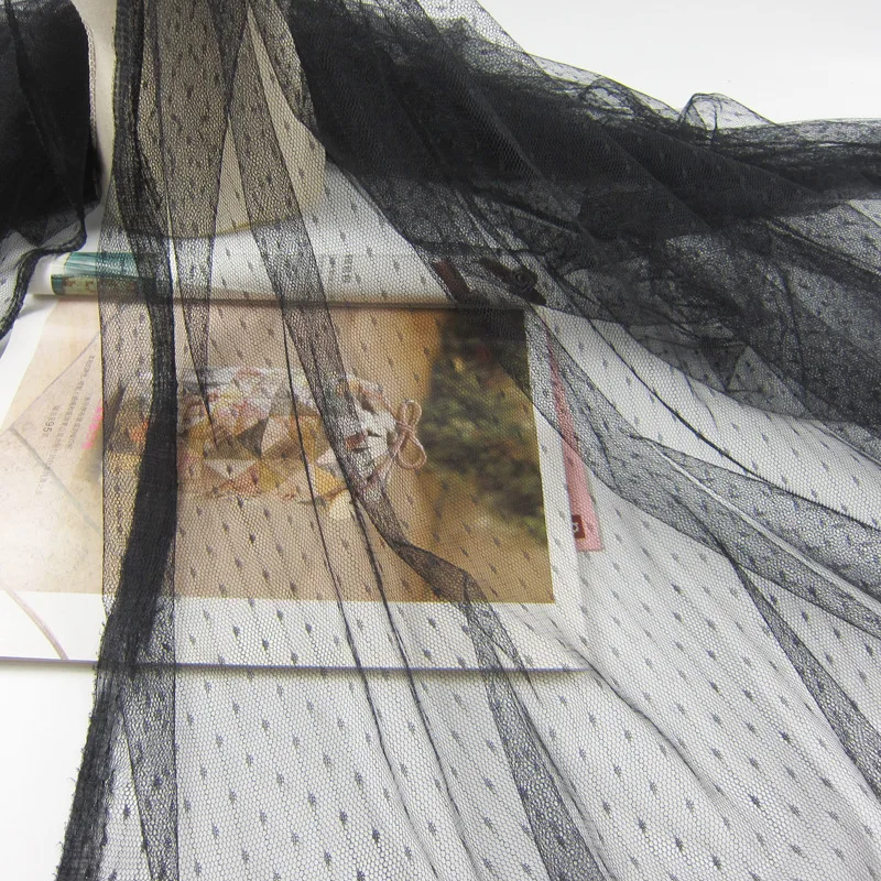 1 ярд 155 см в ширину из жаккарда черного цвета с узором горошек тюлевой ткани для