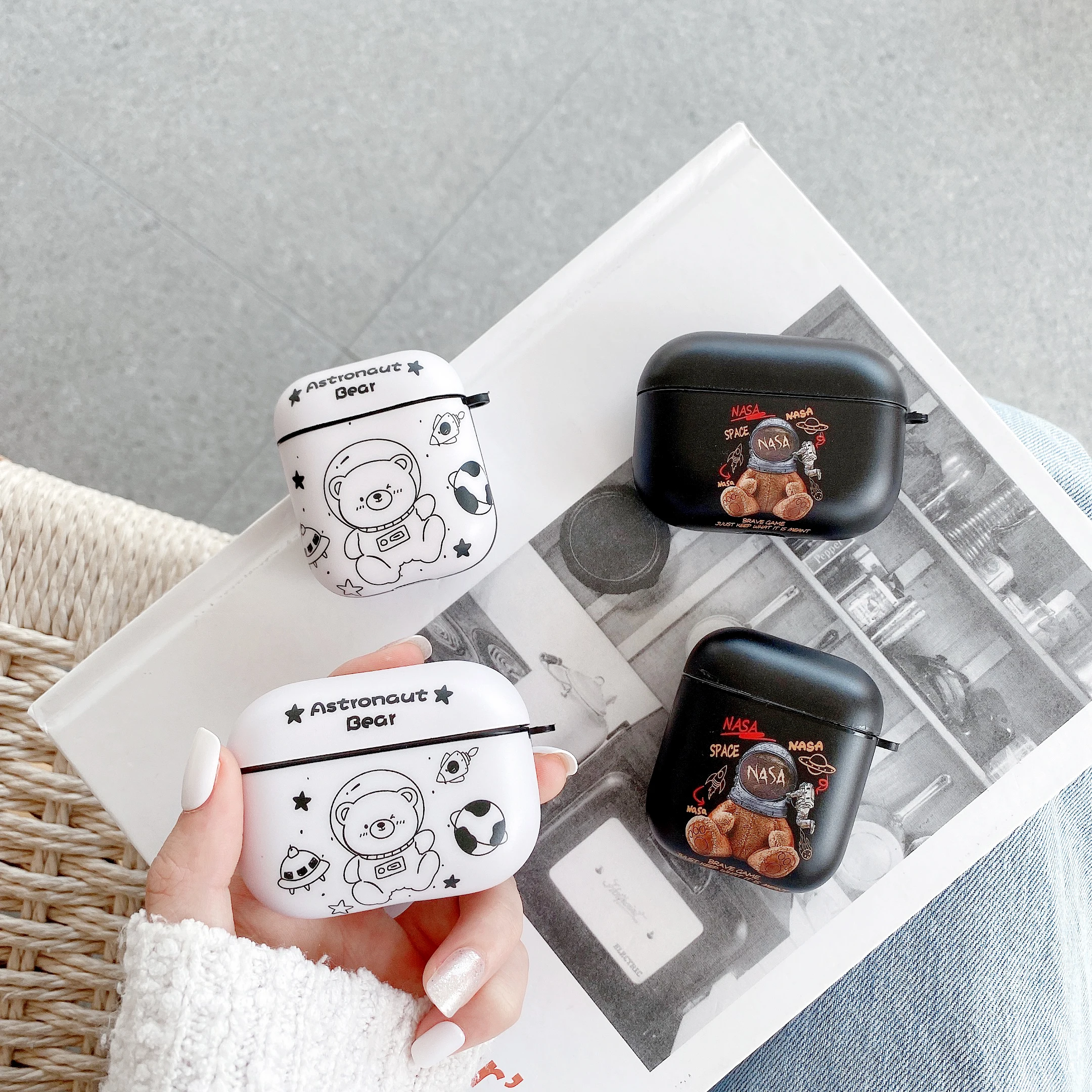 

Cute Funny Earphone For airpods case Cartoon Space Astronaut Bear Wireless Bluetooth Headset Cover For AirPods 3 2 1 Pro Cases