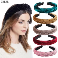 12pcslot new fashion trendy wide braided hairband headwear velvet headbands women flannel hair hoop diy girls accessories