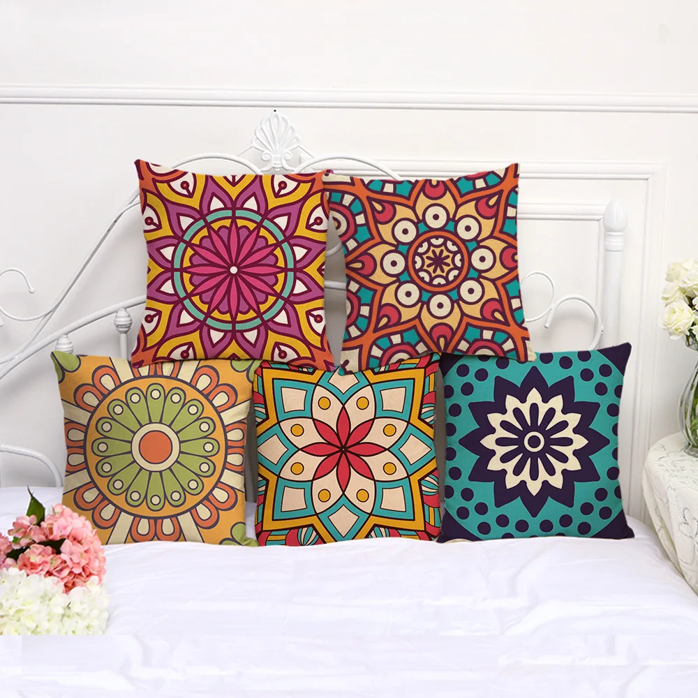 

Indian Hippie Mandala Flower Pattern Cotton and Linen Pillowcase Palace Style Geometric Pillowcase Cushion Throw Pillows