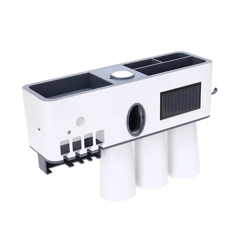 

UV Toothbrush Sterilizer USB Charge Toothbrush Holder Set with Cups Auto Toothpaste Squeezer Wall-Mounted Toothbrush Storage Box