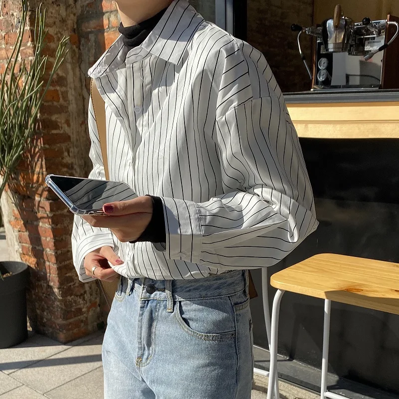 Женская офисная блузка HziriP Классическая Базовая Свободная рубашка в полоску с