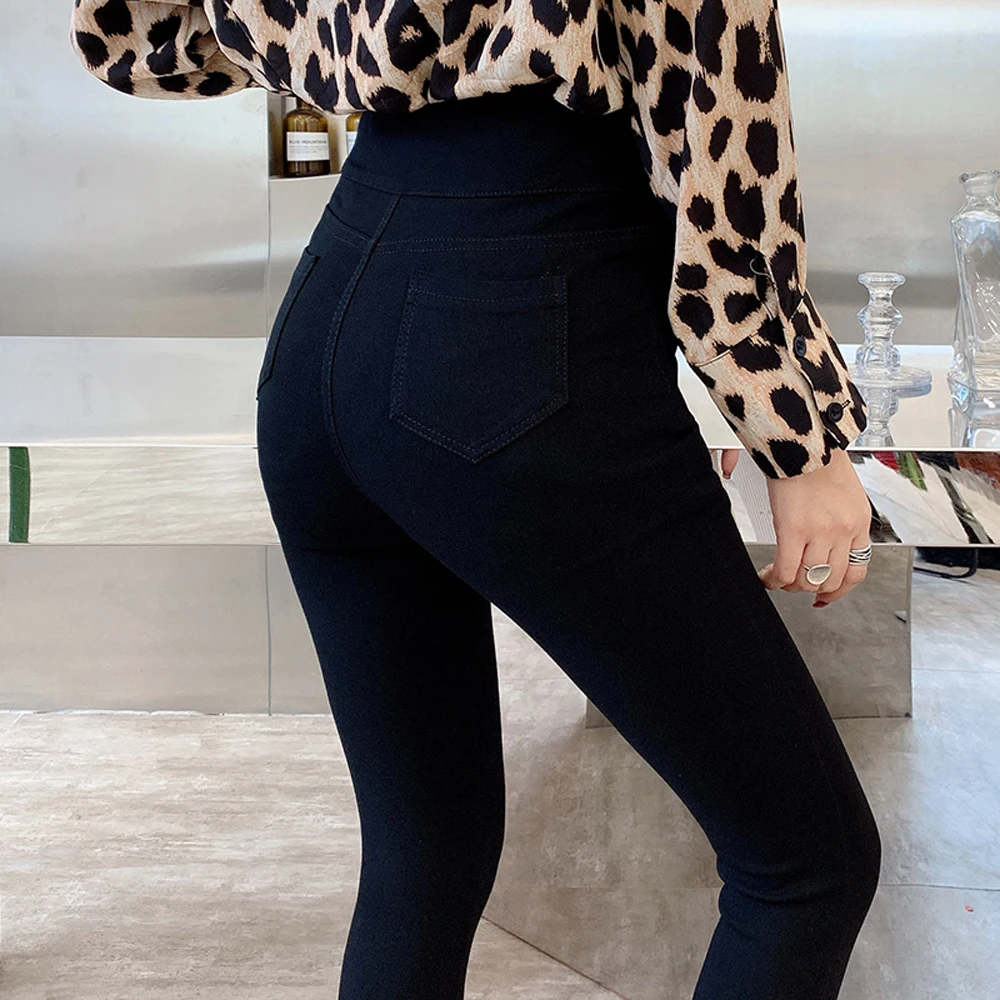 Женские леггинсы с высокой эластичной талией женские брюки корейские черные