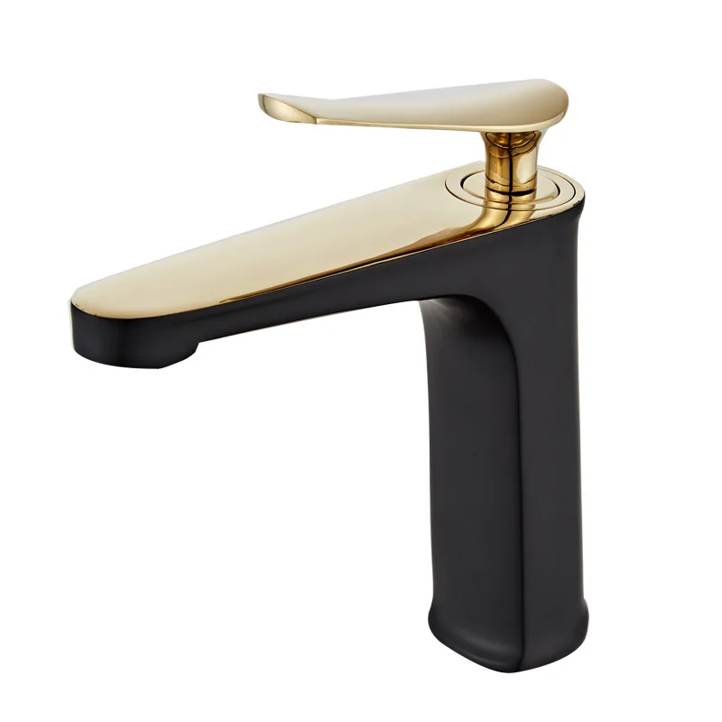 Черный золотой латунный смеситель для раковины в ванную комнату золотая ручка
