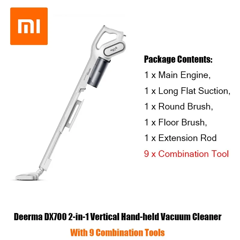 With 9 Tools Xiaomi Deerma DX700 2-в-1 Ручной пылесос с большой Ёмкость пылеуловительная камера тройной фильтр вертикальный пылесборник - Цвет: With 9 Tools