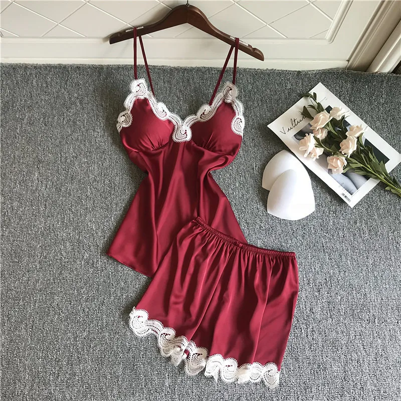 

21 spring and summer pajamas women's sexy suit suspender shorts home two piece set 2pcs sleepwear two piece set summer