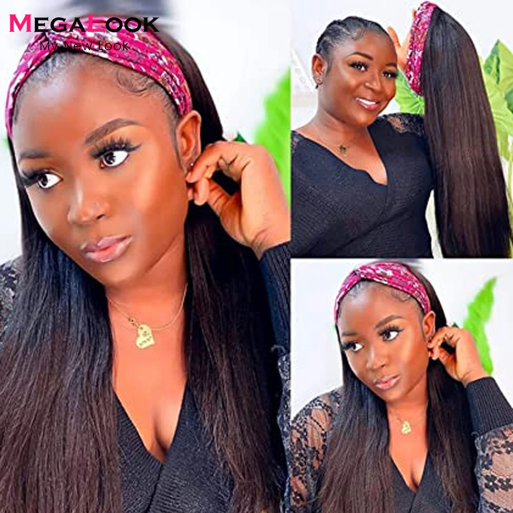 

Straight Headband Wig Human Hair Wig 30 Inch Wig Brazilian Remy Human Hair Wigs For Black Women Headband Scarf Wigs Glueless