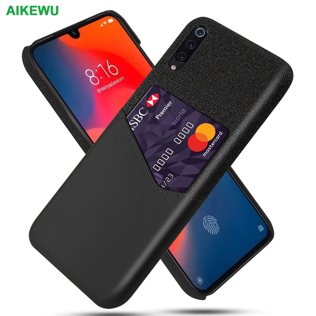 

Mi9 Shockproof Case for XiaoMi Mi 9 Business Fabric + Luxury Leather Card Holder Fitted Cover