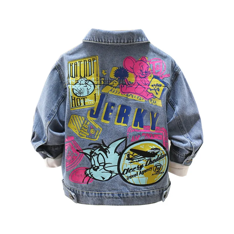 

Boy's and girl's denim jacket 2021 spring and autumn new children's cartoon print middle-aged denim jacket