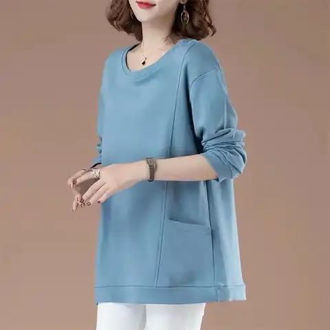 Women's Hoodies O Neck Loose Long-sleeved Sweatshirt Casual Hoodie Pullovers Spring Autumn Femlae Cotton Tops Loose Szie 4XL Q49