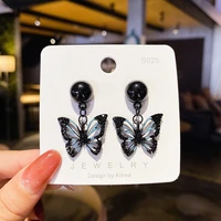 s925 sterling silver needle sweet and cool black bow earrings female wild temperament high sense earring fashion earring jewelry