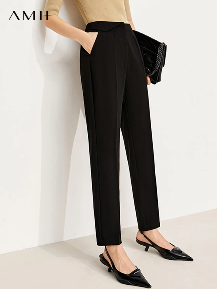 

Брюки Amii в минималистском стиле для женщин, Костюмные брюки с высокой талией, элегантные офисные женские облегающие прямые брюки, осенние ж...
