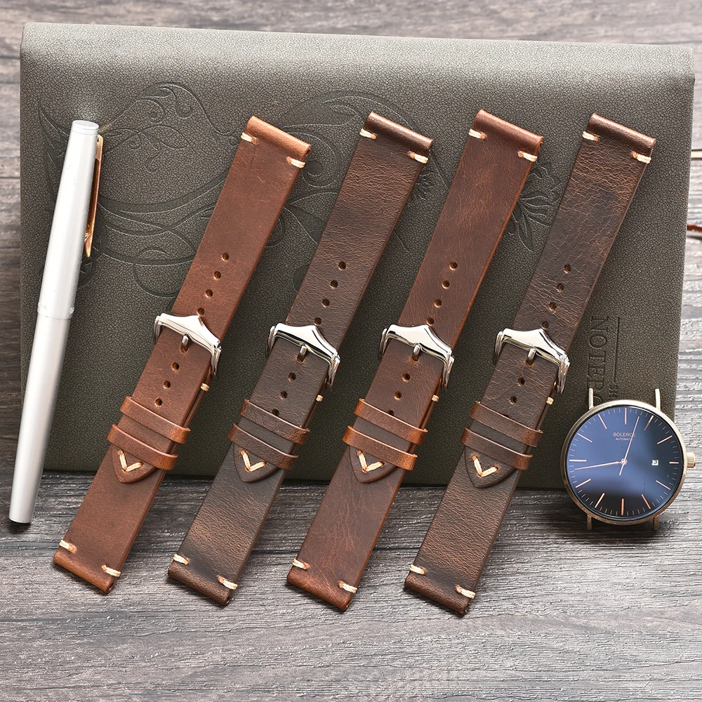 BEAFIRY ремешок для часов из натуральной кожи 18 мм 20 22 Samsung Huawei светло коричневый