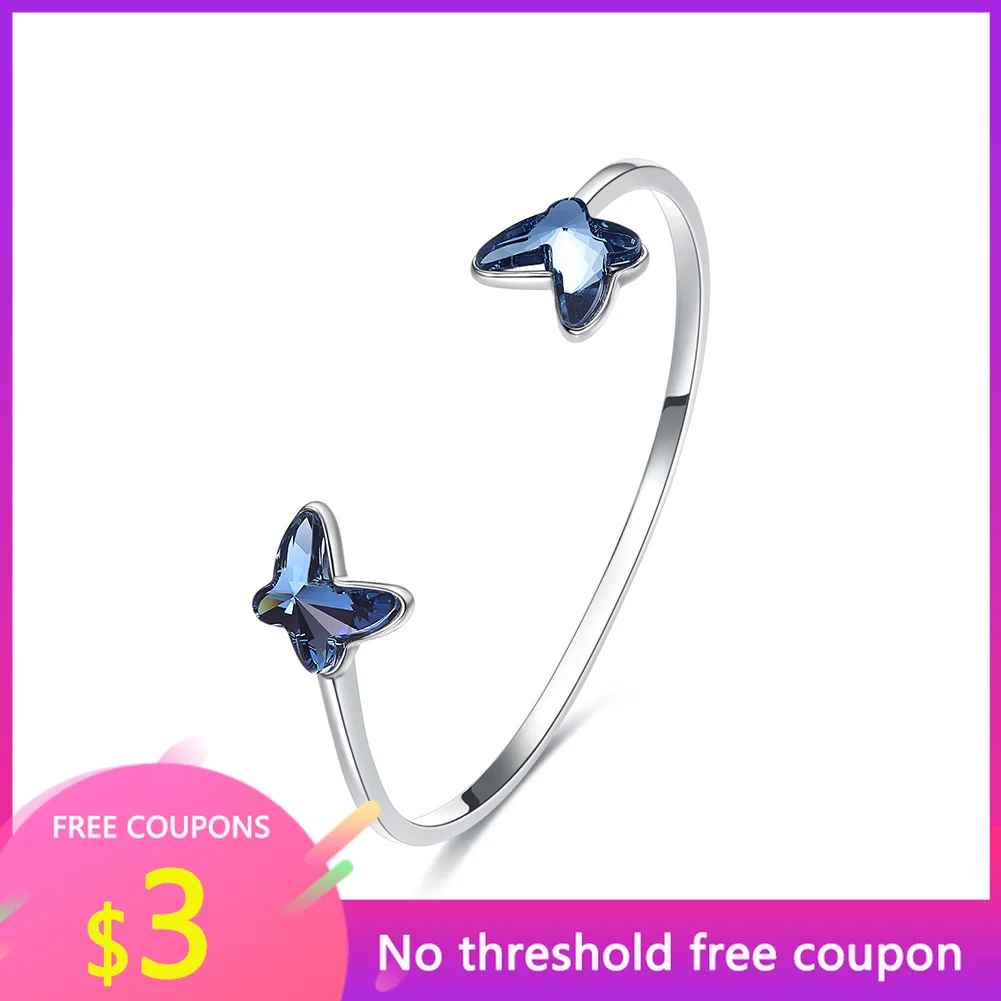 

OGULEE Bracelet Fine Jewelry 2021 New Women Sterling Silver 925 3-color Crystal Butterfly Bangle Adjustable Size Female Bangles