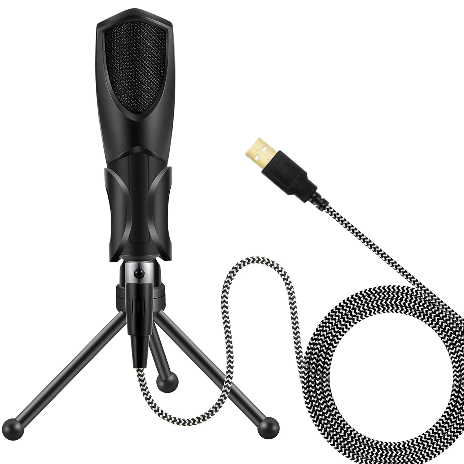 

USB Condenser Microphone Plug And Play Microphone With Tripod Stand Sponge Windscreen For Computer Video Chat Recording Black