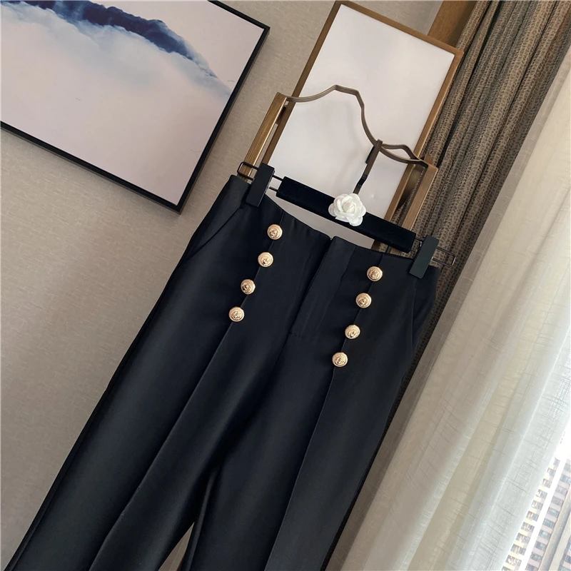 Стильные женские брюки с металлическими пуговицами льва 2020 | Женская одежда