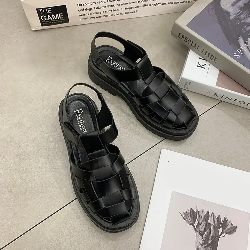 

Beach Sandal Woman Luxury Shoes 2021 Summer Clogs With Heel Suit Female Beige Fashion Girls Comfort Thick New Closed Black Low
