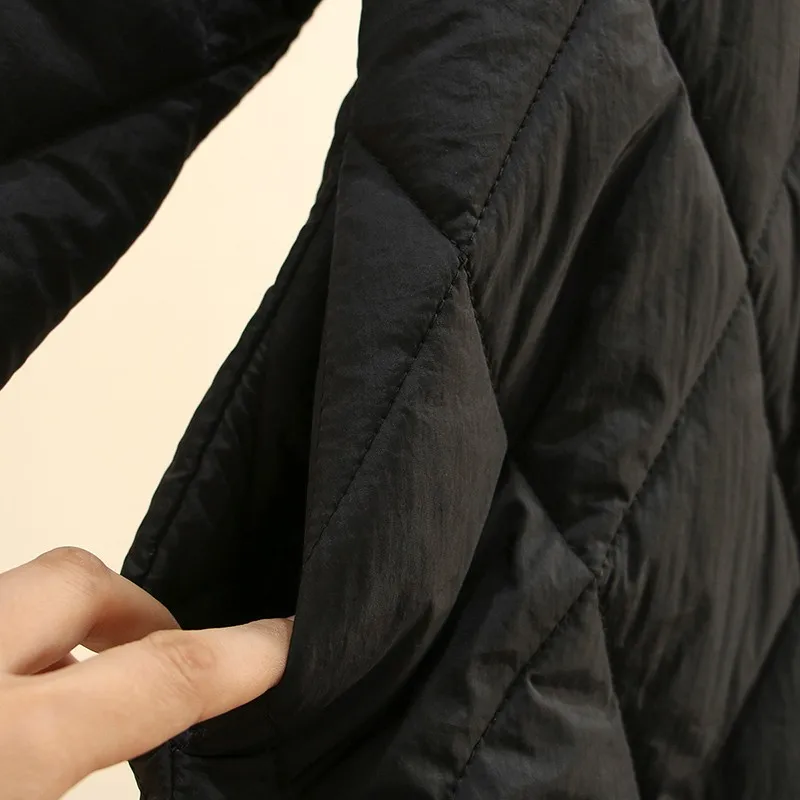 Fashion Argyle V Neck Bottoming Parkas Women Elegant Single Breasted Coats Women Solid Pockets Cotton Jackets Ladies Big Size