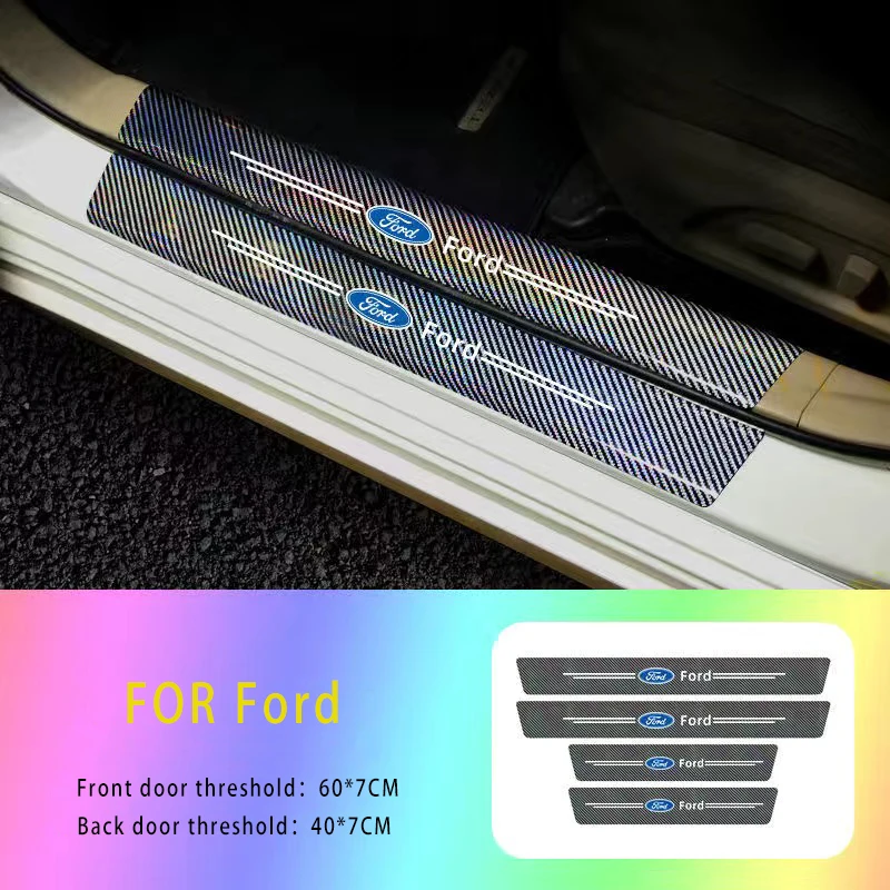 

​4pcs Carbon Fibre Car Door Sill Protector Sticker For Ford Focus Mondeo Mustang Fiesta Kuga Ranger Escort Explorer Excape S-MAX