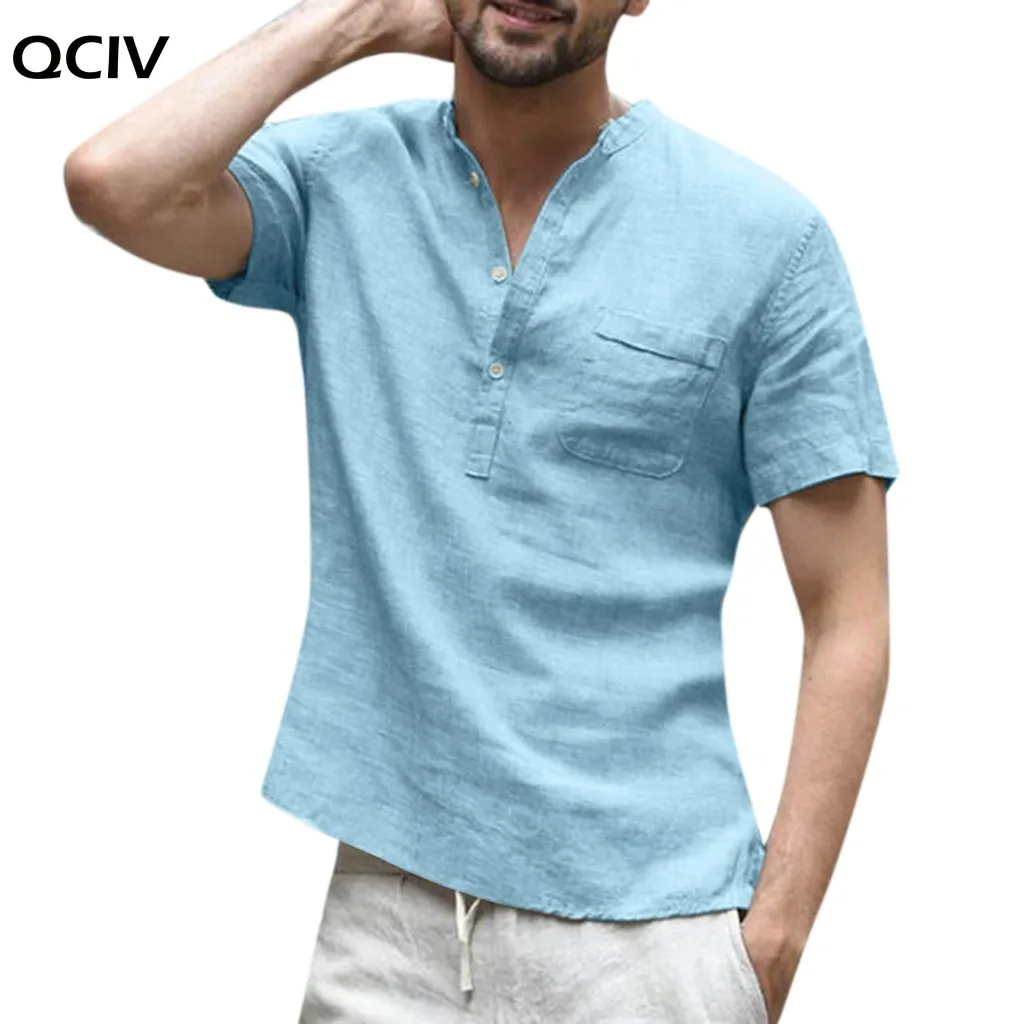 

Men Baggy Cotton Linen Male Blouse Solid Color Summer Short Sleeve Retro Comfortable Shirts Male Tops Camisa