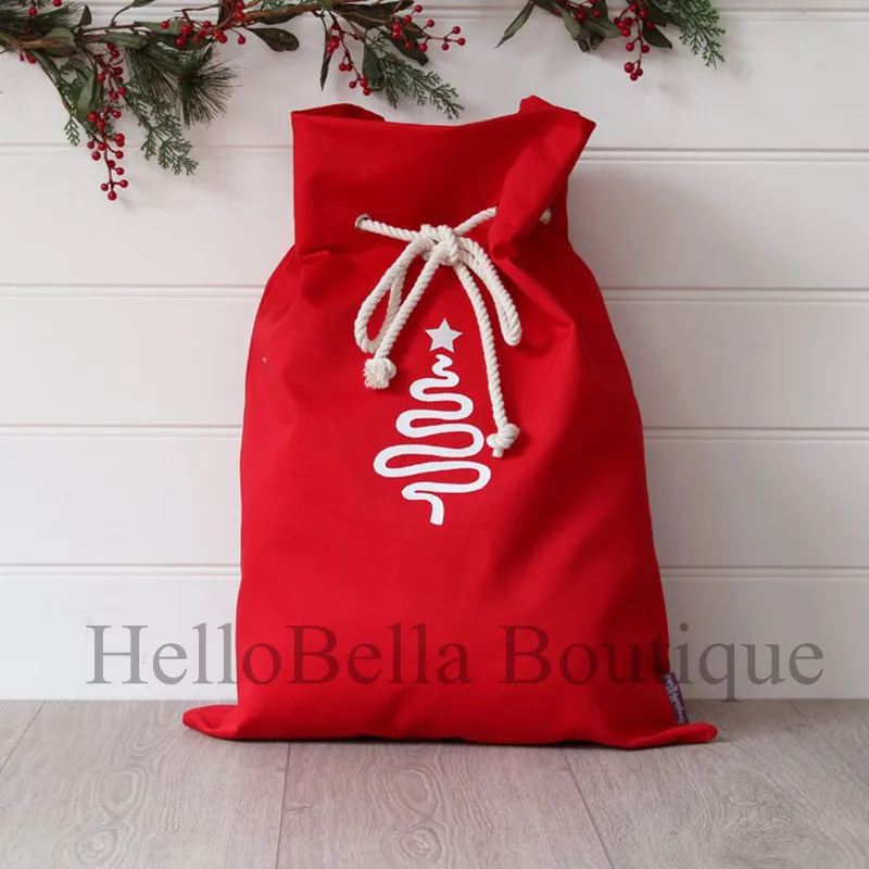 

50PCS Personalized Christmas Canvas Hessian Santa Sack Xmas Tree Kids Monogram Gift Bag Storage