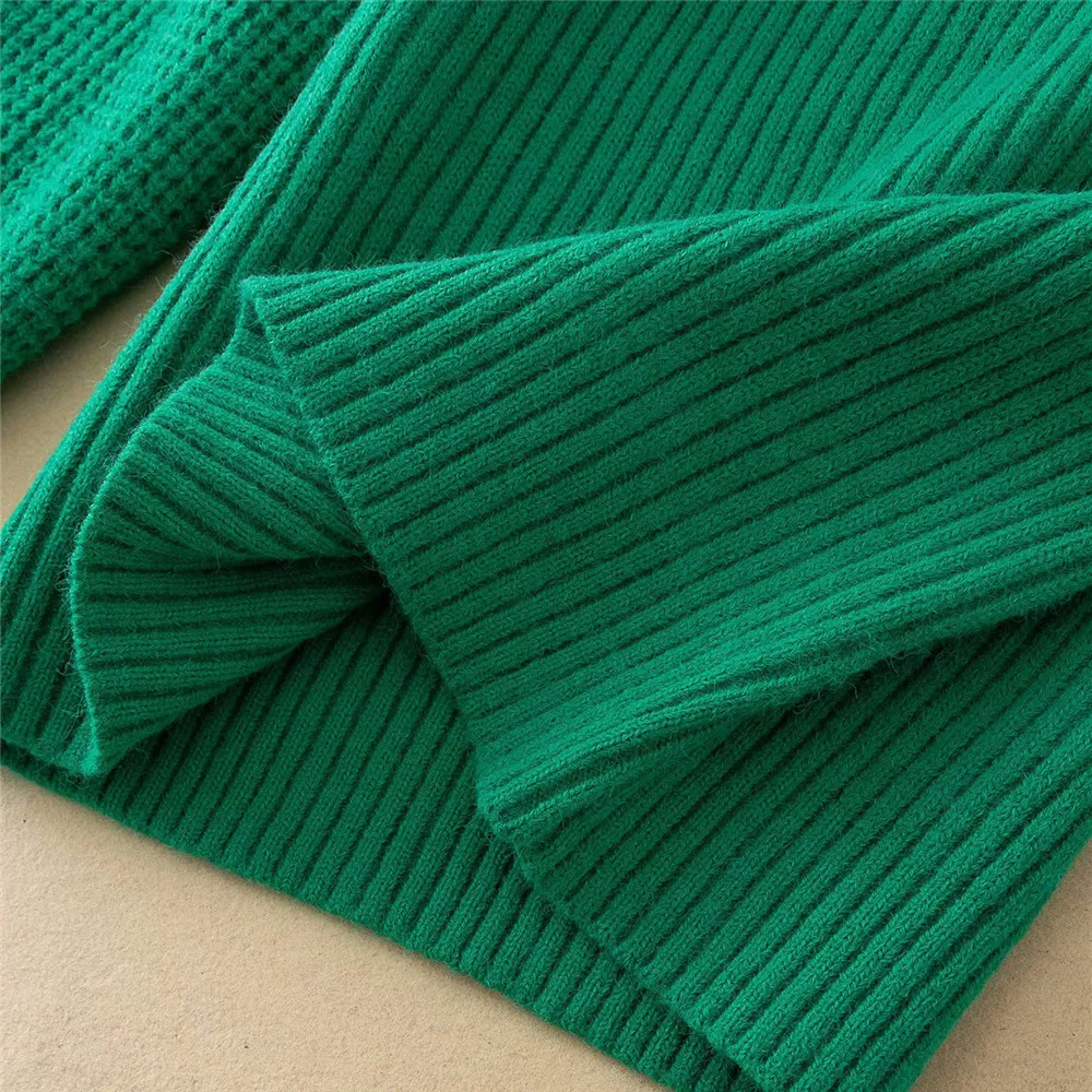 

Alifus Za women Casual Loose Autumn O-neck Sweater 2020 Solid Green Knitted Pullover Warm Long Sleeve Clothes Elegant Streetwear