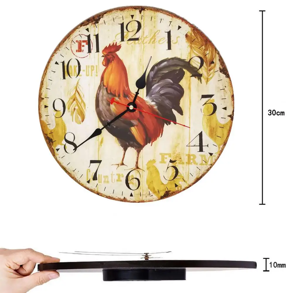 Ретро деревянная стена Clock-12inch кварцевый Бесшумный большой винтажный потертый