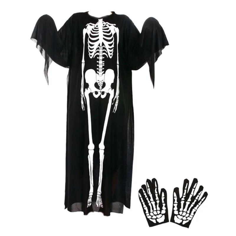 Halloween Ghost Robes Cosplay Costumes Skull Skeleton Bodysuits Scary Mask Gloves For Children Adult Carnival Party Cloak 2024