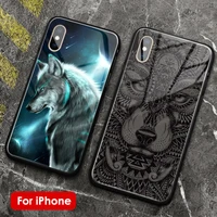 wolf black totem animal luxury glass silicone phone case cover shell for iphone se 6s 7 8 plus x xr xs 11 12 13 mini pro max