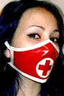 Латексная резиновая маска красно-белая Косплей сексуальный костюм медсестры маска S-XXL