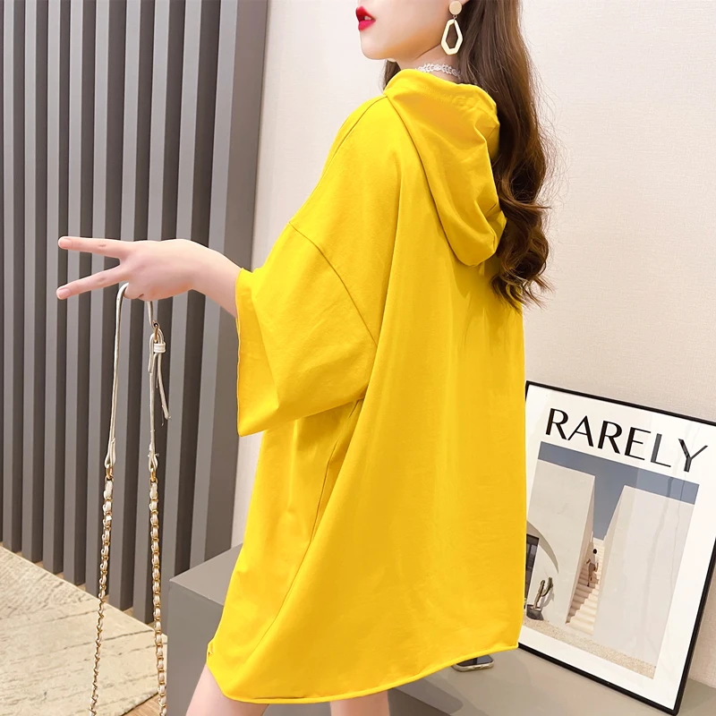 #0619 желтая синяя белая футболка в стиле Харадзюку для женщин свободная хлопковая