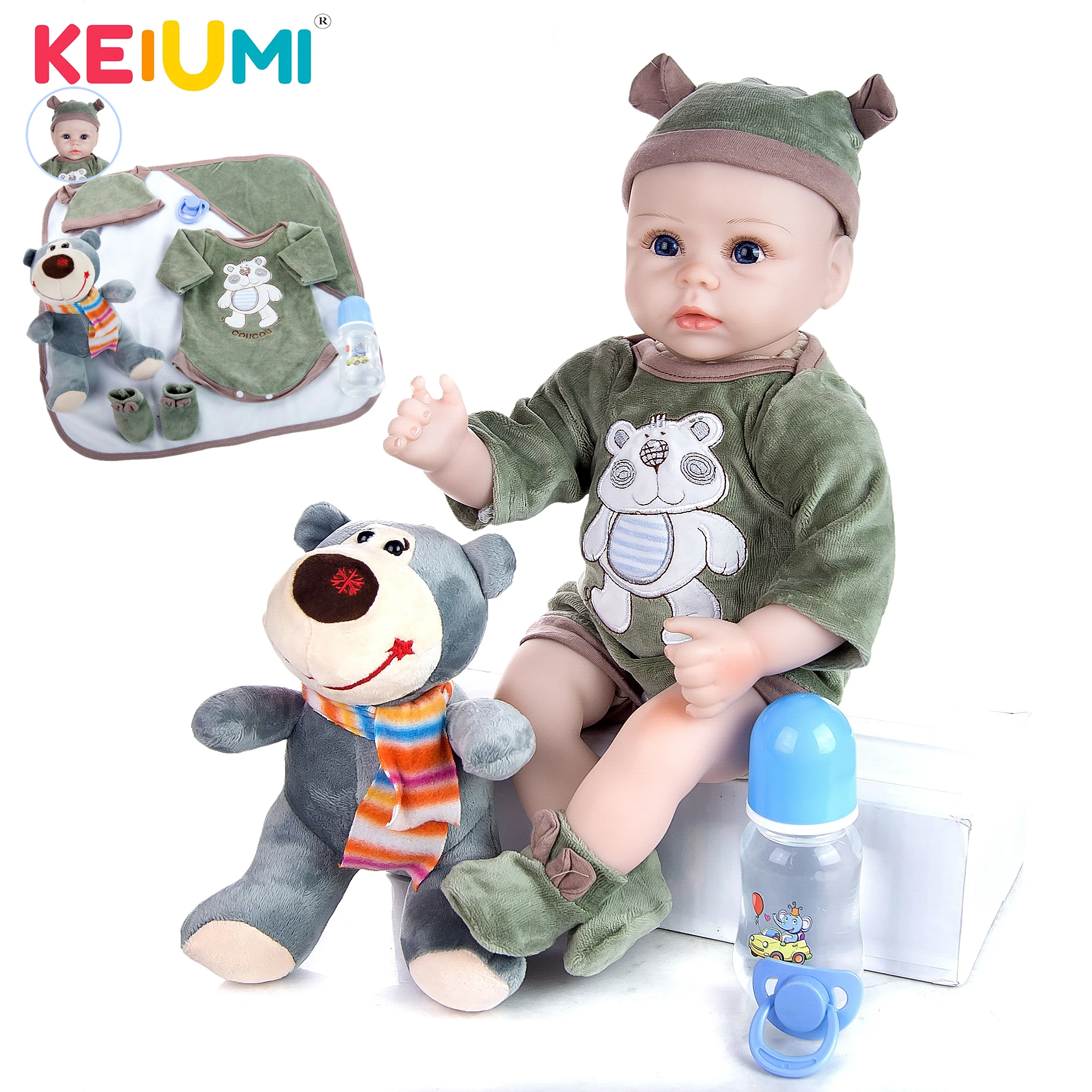 KEIUMI New Design Reborn Baby Doll 48 cm Silicone Soft Cloth Body Realistic Newborn Boy Toy Beld Head Toddler Birthday Gift | Игрушки и