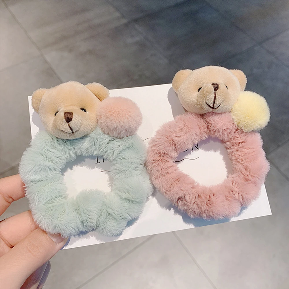 

Cute Plush Bear Hair Rope Scrunchie Women Girls Elastic Hair Rubber Bands Gum Ponytail Holder Hair Accessories
