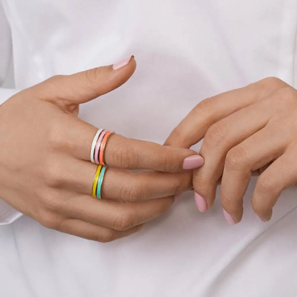 

5Pcs/Set Fashion Women Multicolor Enamel Stacking Midi Ring Party Jewelry Gift