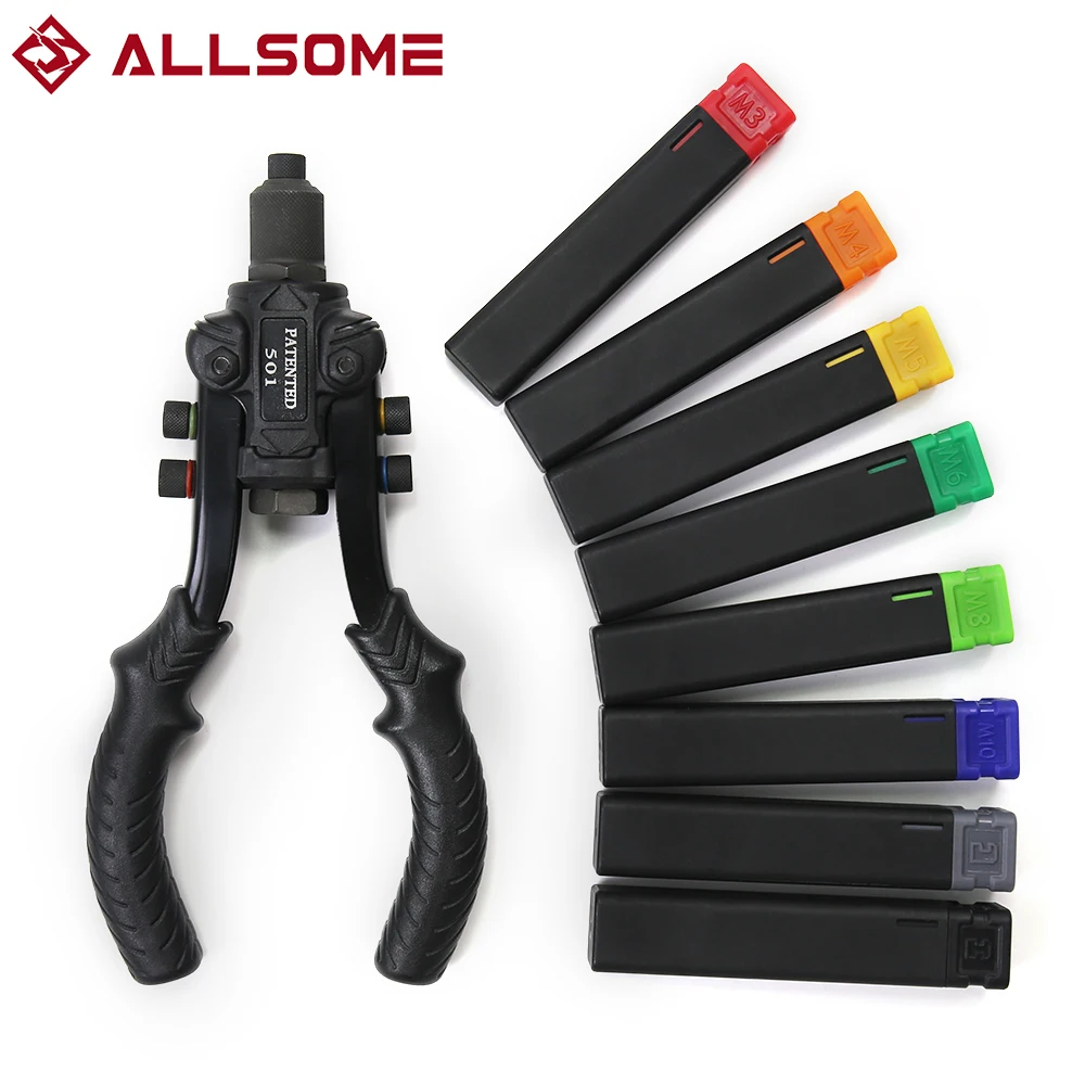 ALLSOME 3 In1 Manual Hand Rivet Nut Guns Riveter Threaded Rivet Nuts Multi Reaming for Auto M3/M4/M5/M6/M8/M10 with Toolbox