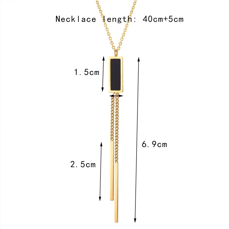 New Arrival Elegant Black Square Hanging Double Chain Pendant Necklace for Women Jewelry Stainless Steel Gold plating | Украшения и
